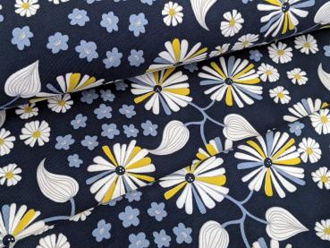 Reststück Baumwolljersey Florales Zauber Dunkelblau 50 x 150 cm